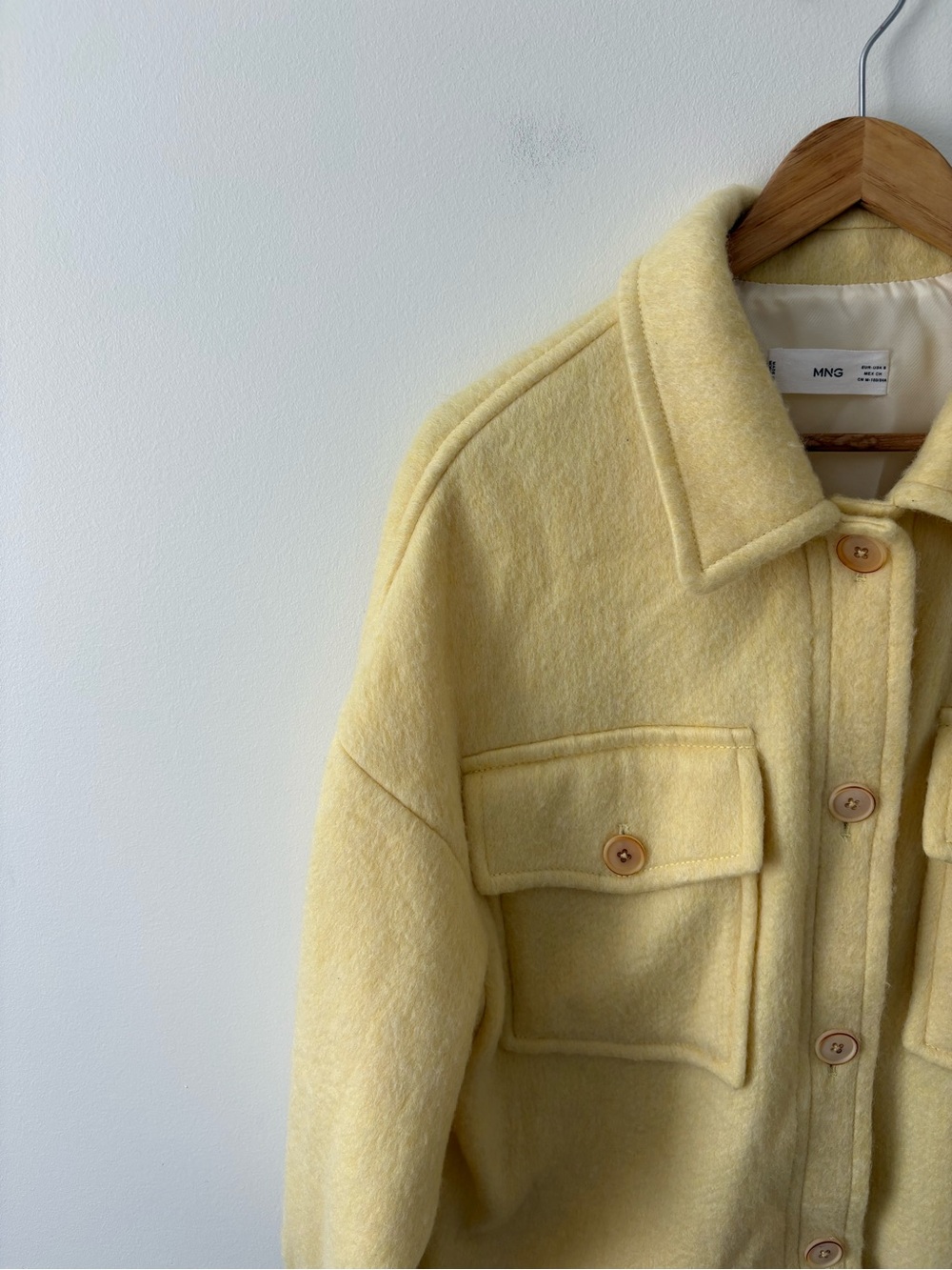 Mango Oversized Utility Jacket Butter Yellow Wool-Look Size Small Fall Chic - Picture 7 of 12
